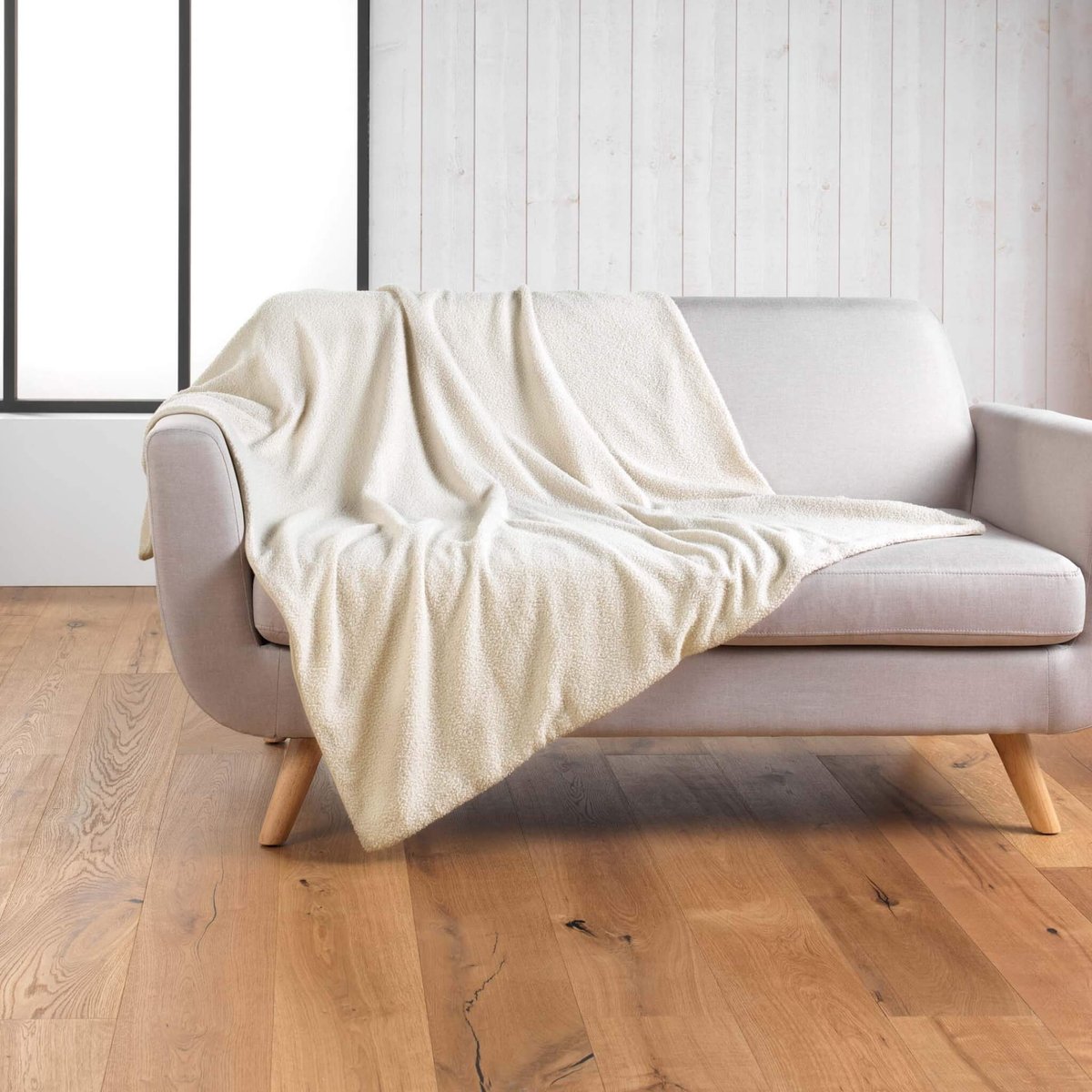Plaid bouclette unie Wooly naturel, DOUCEUR D'INTÉRIEUR