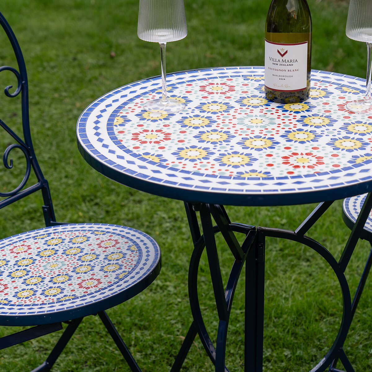 Santorini Mosaic Metal Garden Bistro Set blue/multi-coloured, SO'HOME