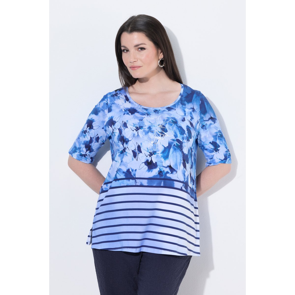 T-shirt en coton Pima marine foncé, ULLA POPKEN