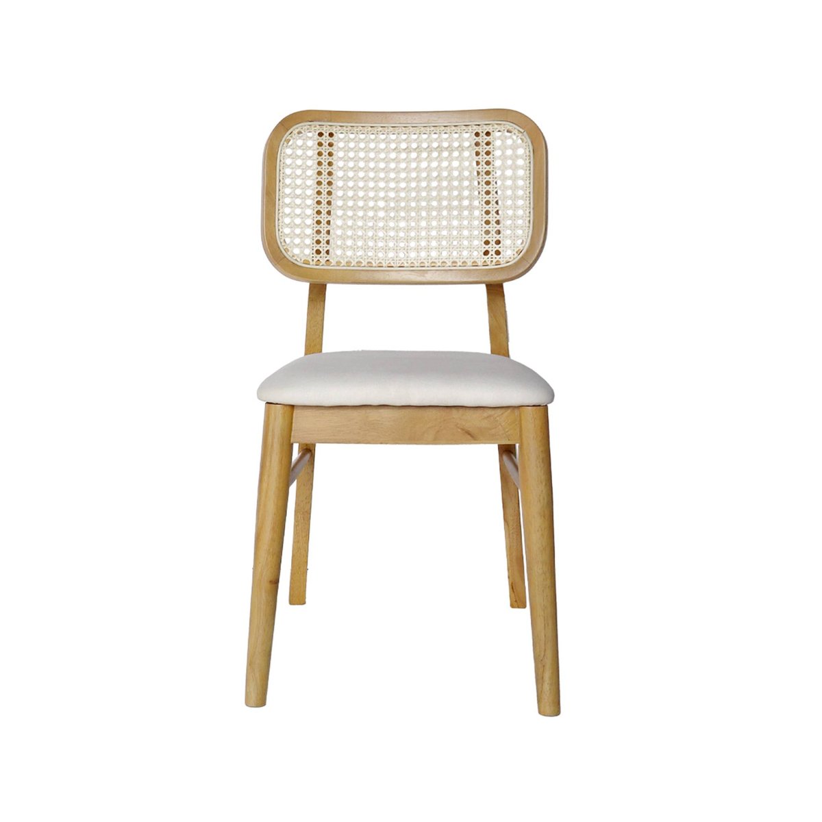 Chaise bohème bois d'hévéa cannage et tissu (lot de 2) MANI chêne, SWEEEK