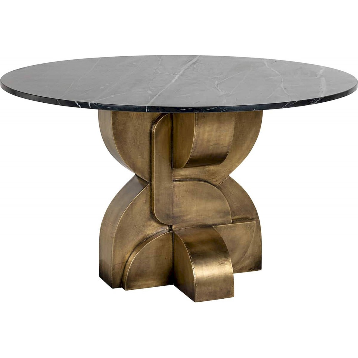 Table de salle à manger en marbre, MADDOX noir marbré et bronze, RECOLLECTION