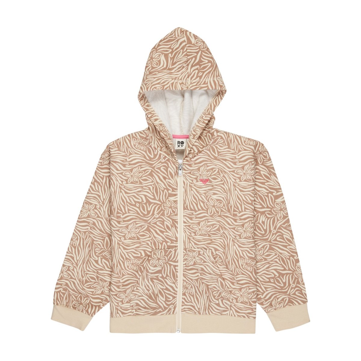 Sweat à capuche zippé imprimé TWENTY FIVE MILES. beige parchment animal floral, ROXY