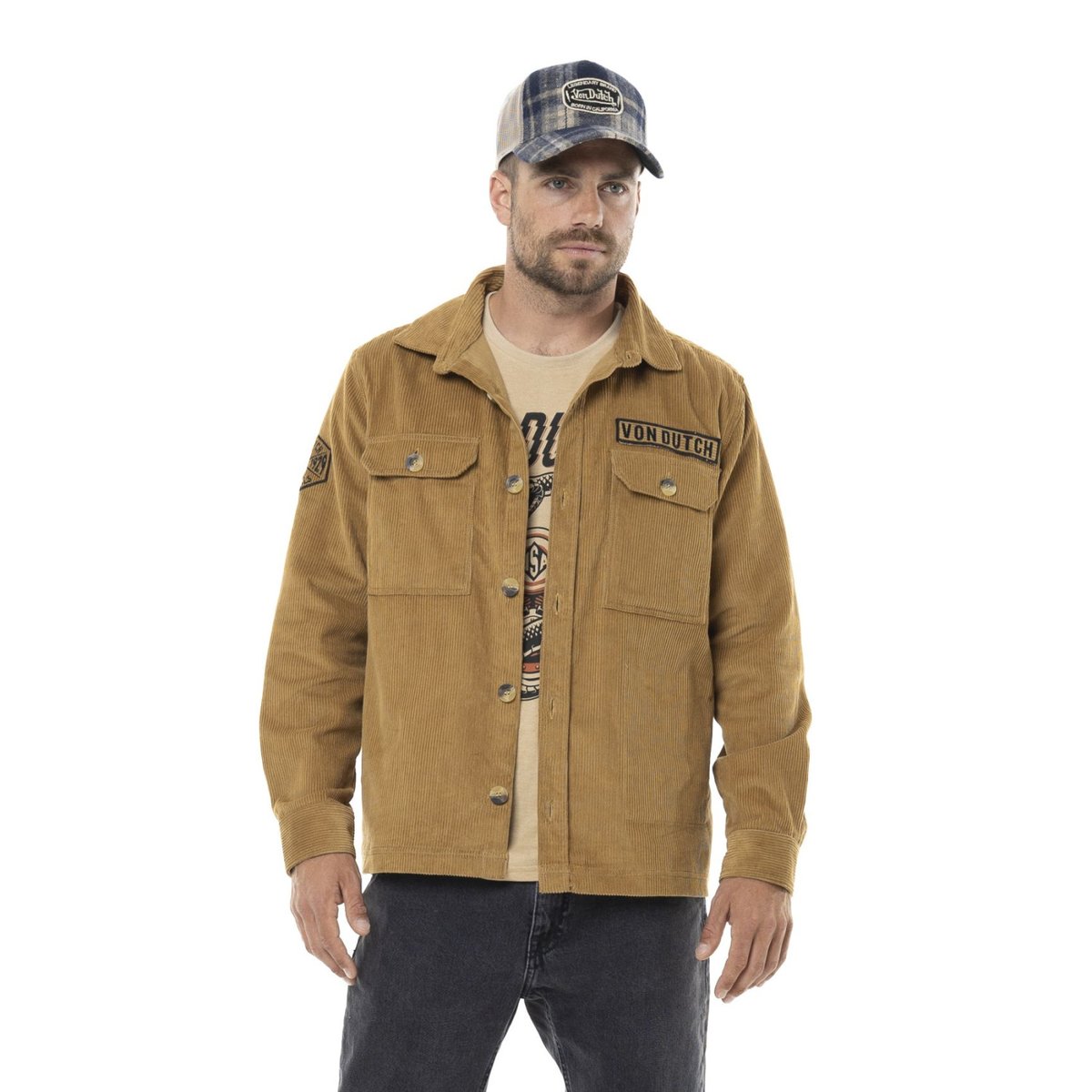 Veste coton 1929 marron camel / noir, VON DUTCH