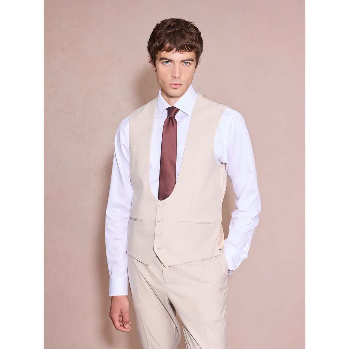 Gilet de smoking slim en flanelle naturel, NEXT
