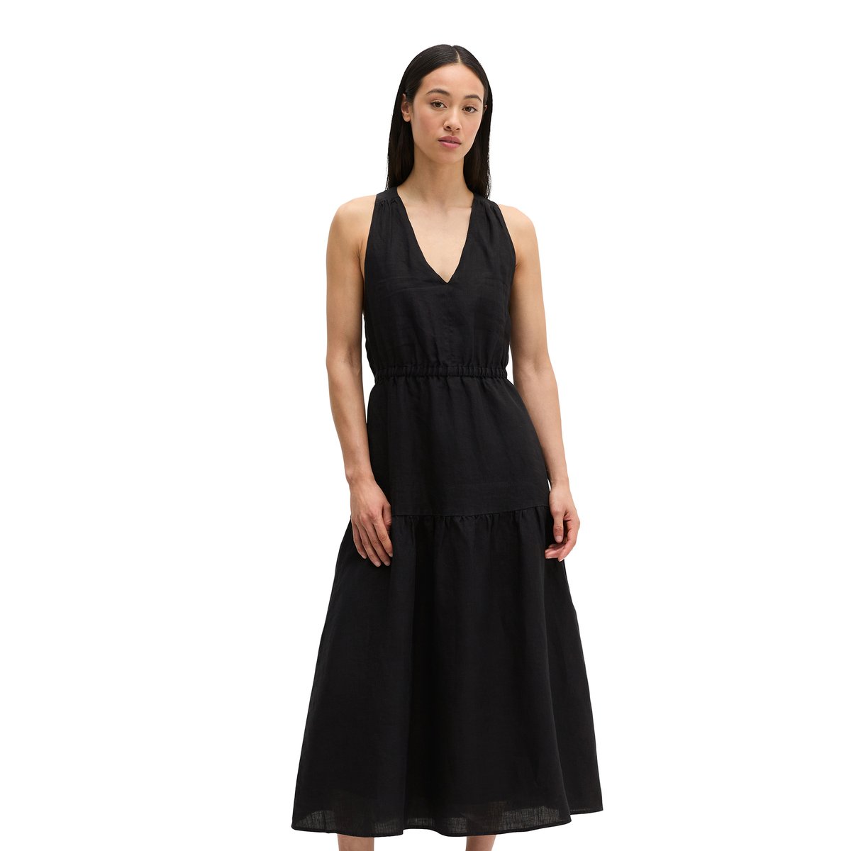Robe à étages en lin regular avec bretelles croisées noir, MARC O'POLO