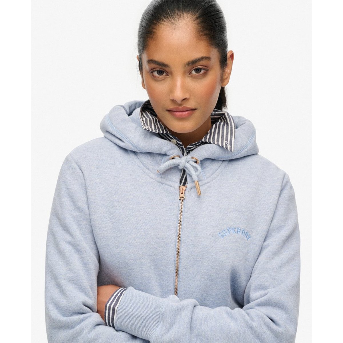 Sweat à capuche bleu brouillard chiné, SUPERDRY