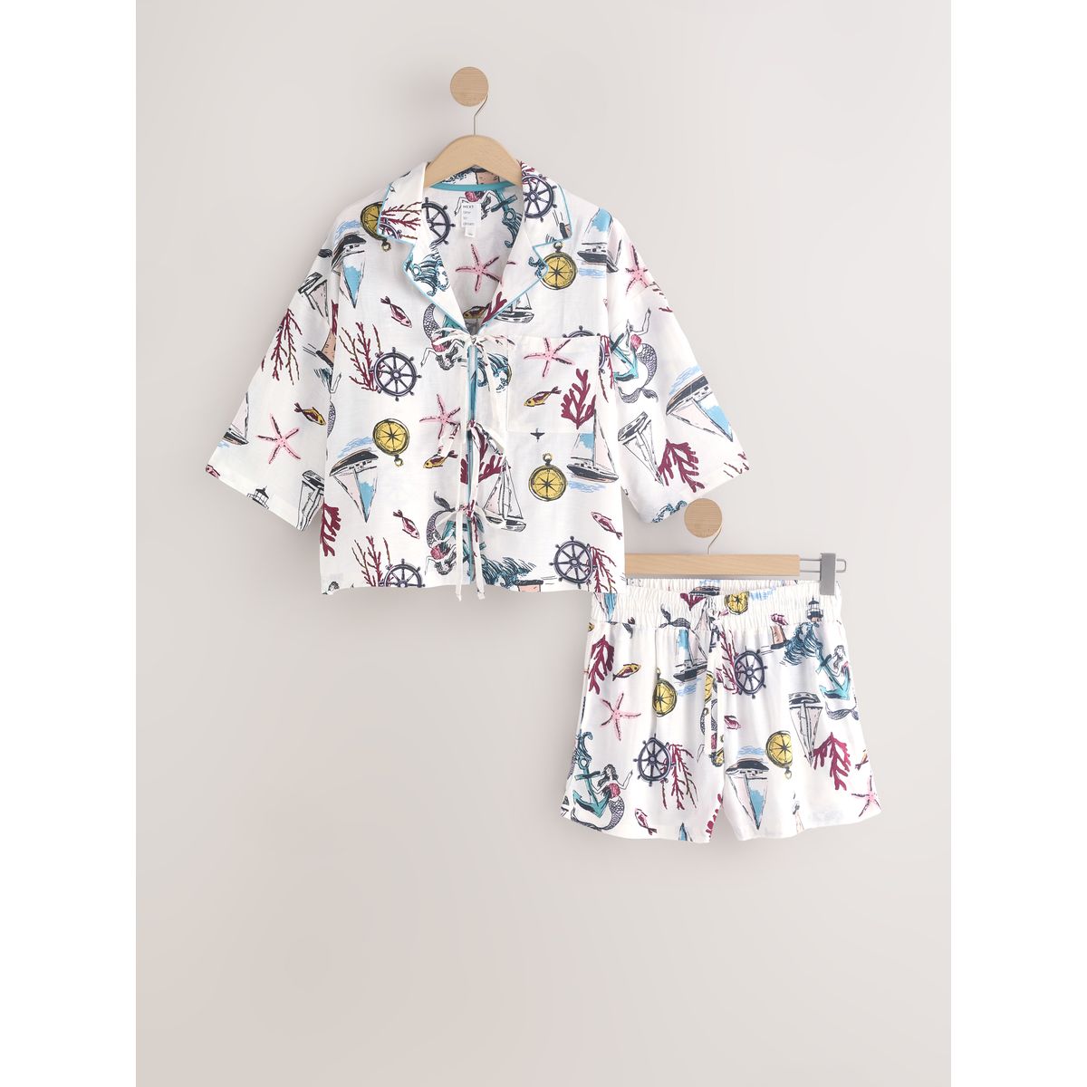 Ensemble pyjama short à nouer sur le devant sirène de crème, NEXT