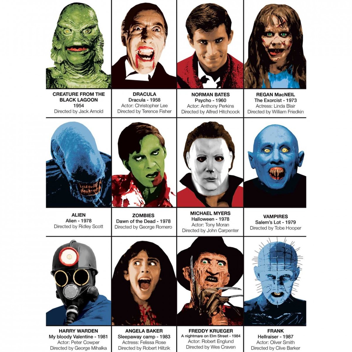 Affiche d'art - Iconic Horror movies Villains - Olivier Bourdereau affiche d'art, WALL EDITIONS