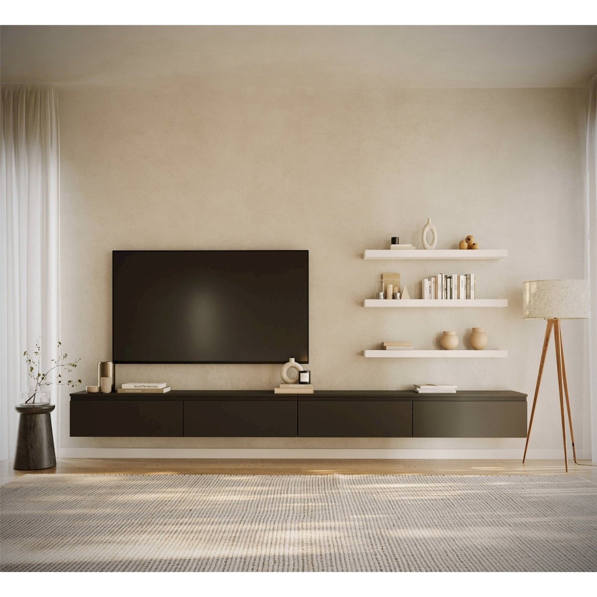 Meuble tv suspendu collection BEMMI cachemire, RECOLLECTION