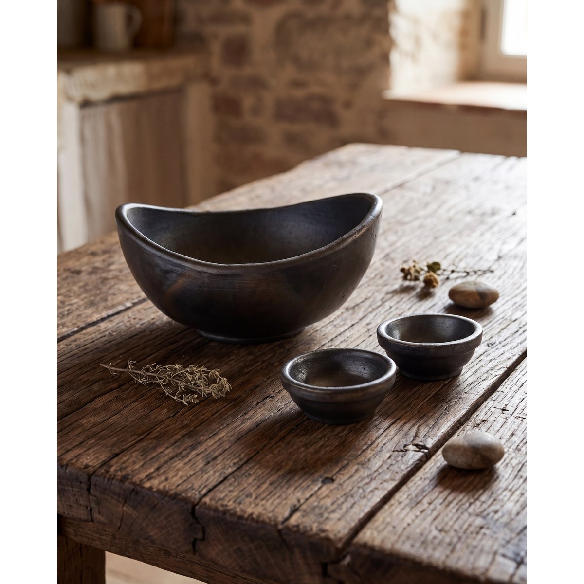 Lot 3 bols en terre cuite BURNED noir, BAZAR BIZAR