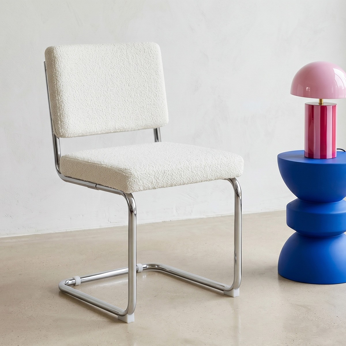 Lot de 2 chaises en tissu bouclé et métal chromé - DULCE ecru, HOMIFAB