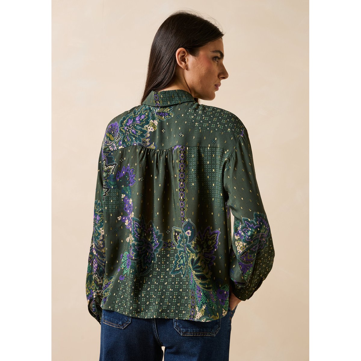 Chemise ample à imprimé manches longues vert, LA FEE MARABOUTEE