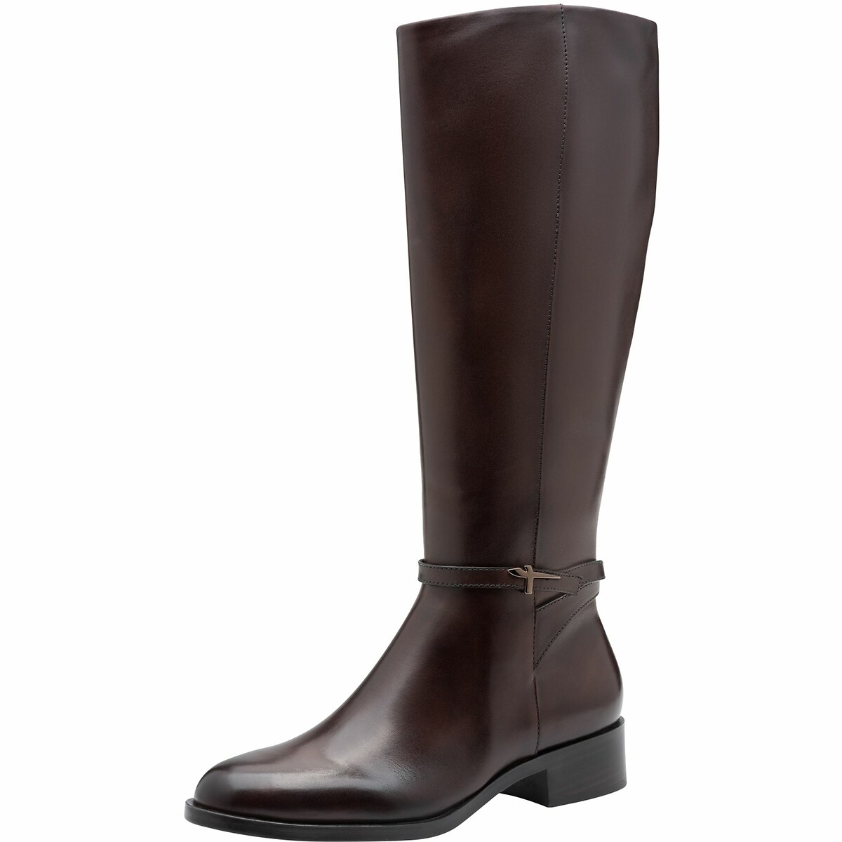Bottes plates en cuir marron foncé, TAMARIS