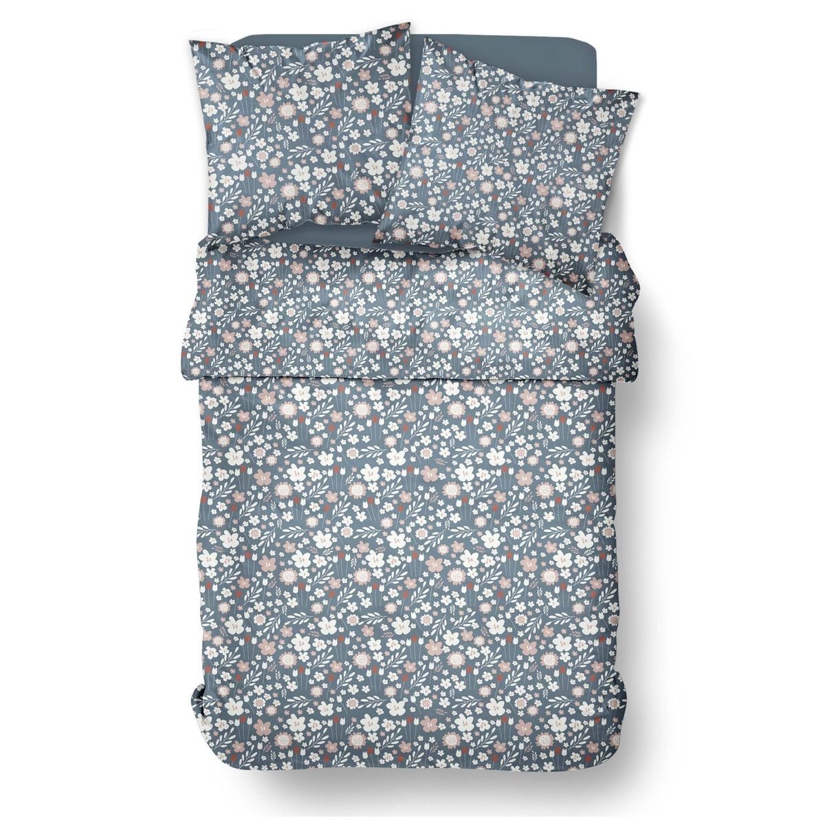 Parure de lit imprimé floral coton SUNSHINE JADE gris, TODAY
