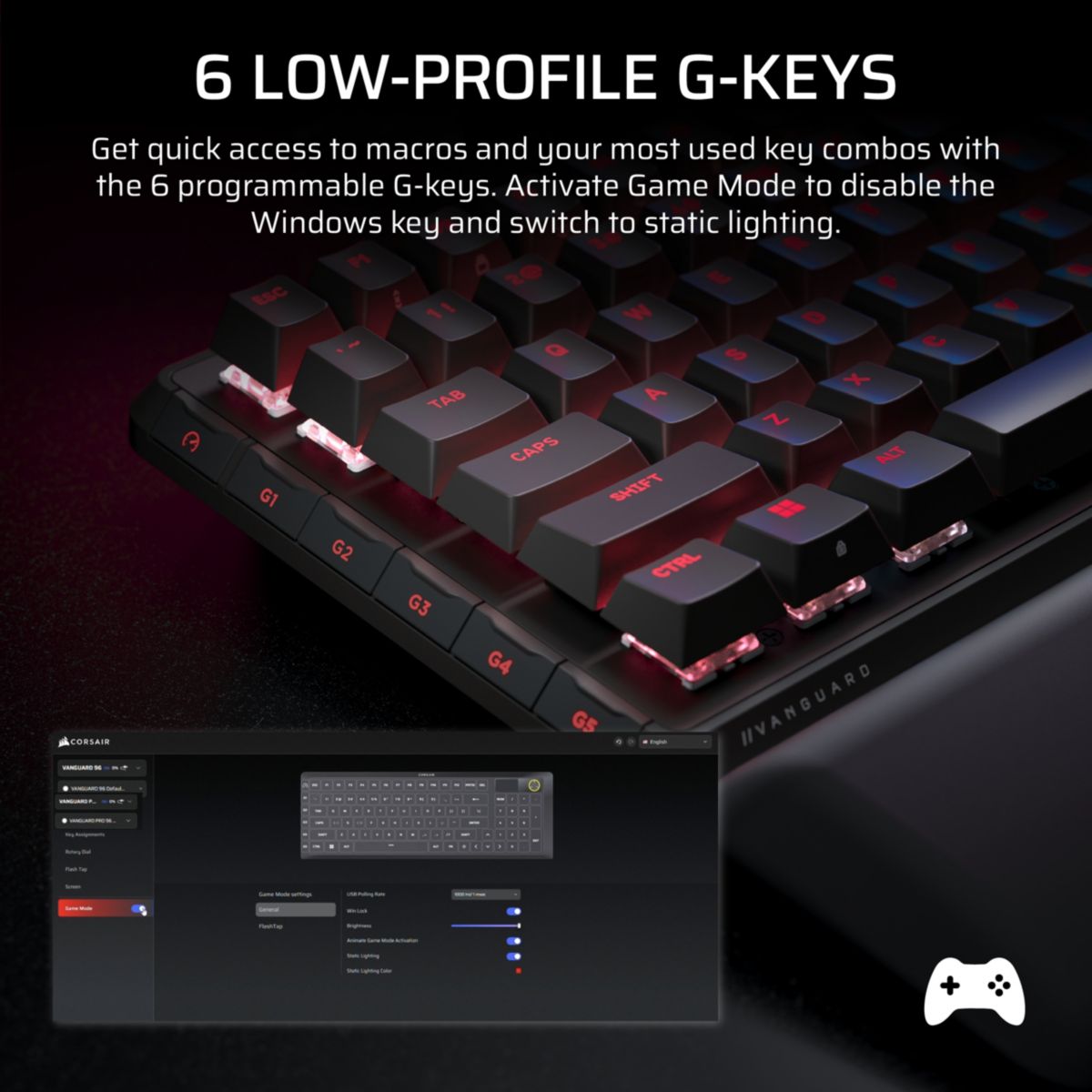 Clavier gamer VANGUARD PRO ONE 96 couleur unique, CORSAIR