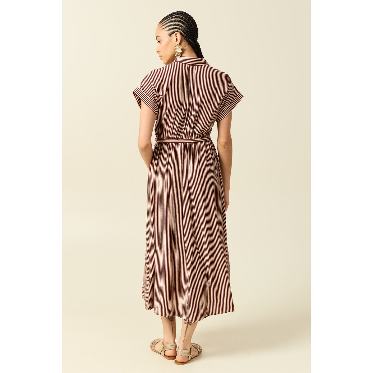 Robe longue évasée manches courtes violet, BONOBO