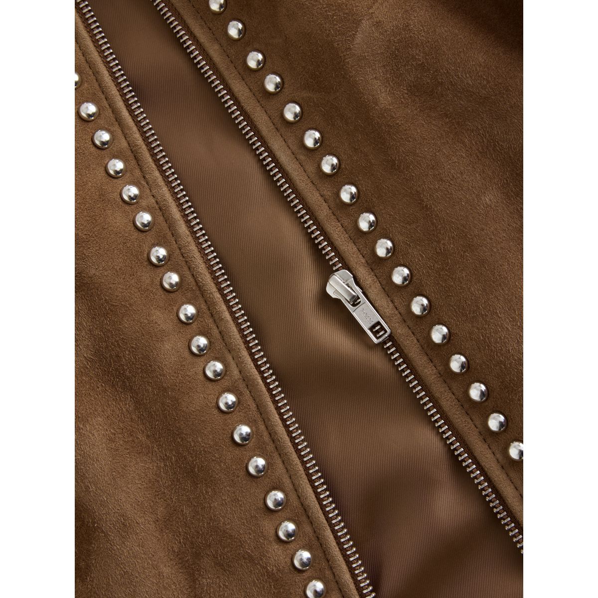 Veste zippée cloutée en daim véritable marron fauve, NEXT