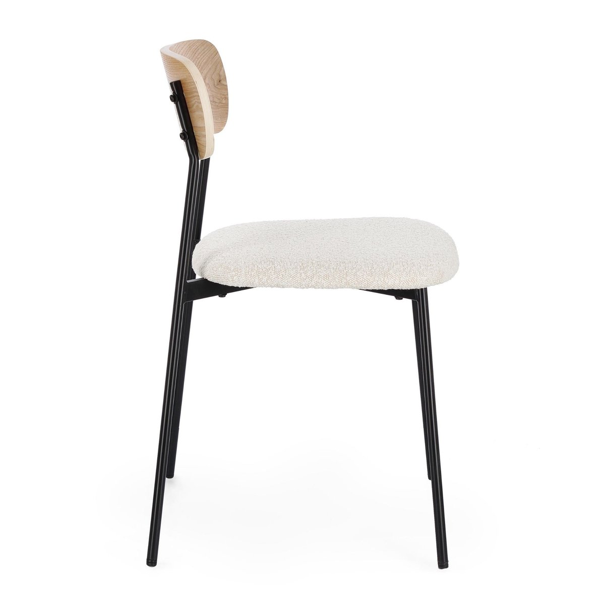 Chaises design en métal/bois et bouclette ivoire (lot de 2) - EMY beige, HELLIN, DEPUIS 1862
