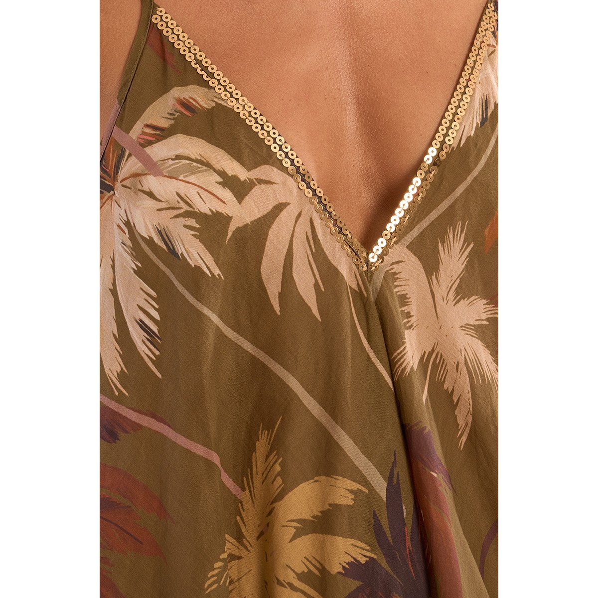 Longue robe fluide en coton, imprimée khaki moana, MOLLY BRACKEN