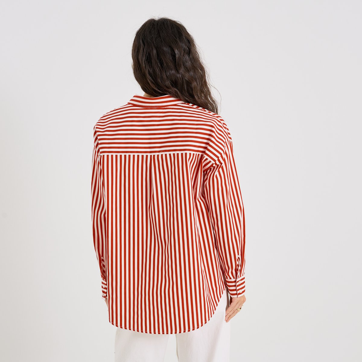 Chemise à rayures avec broderie orange rouge, GRAIN DE MALICE