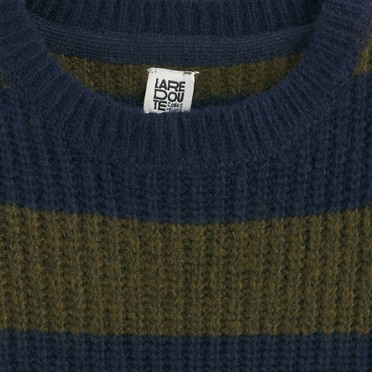 Pull col rond rayé en grosse maille rayé bleu/marron, LA REDOUTE COLLECTIONS