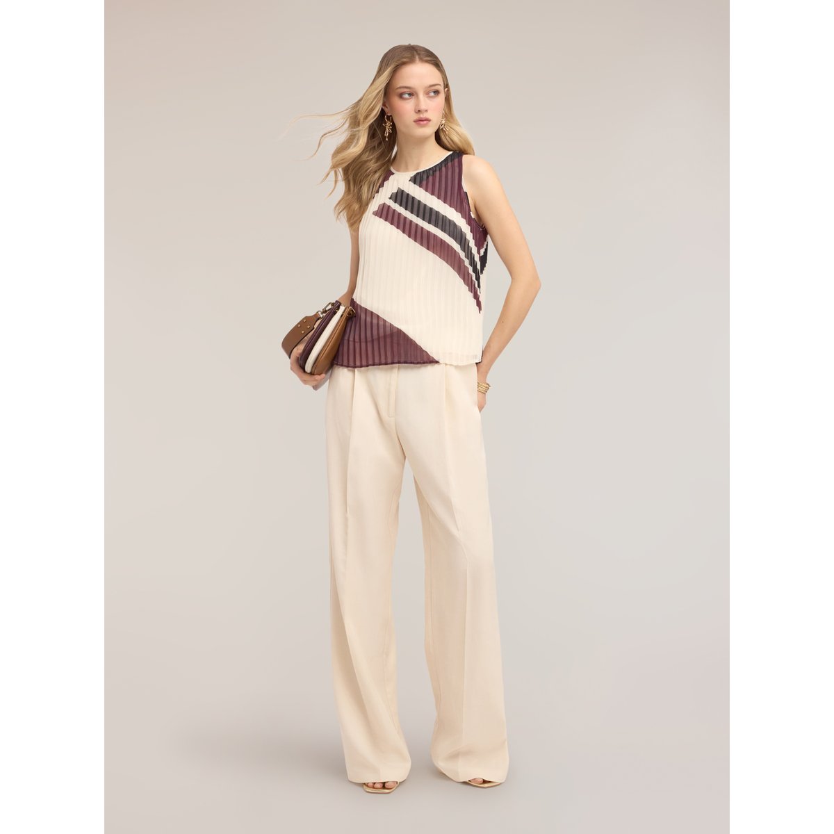 Pantalon palazzo à plis blanc, MOTIVI