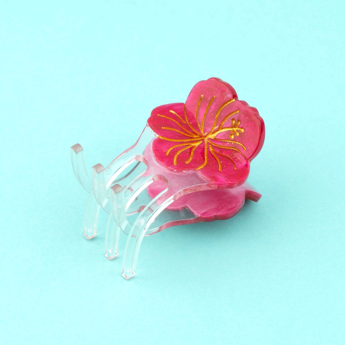 Mini pince à cheveux HIBISCUS rose à pailettes, COUCOU SUZETTE
