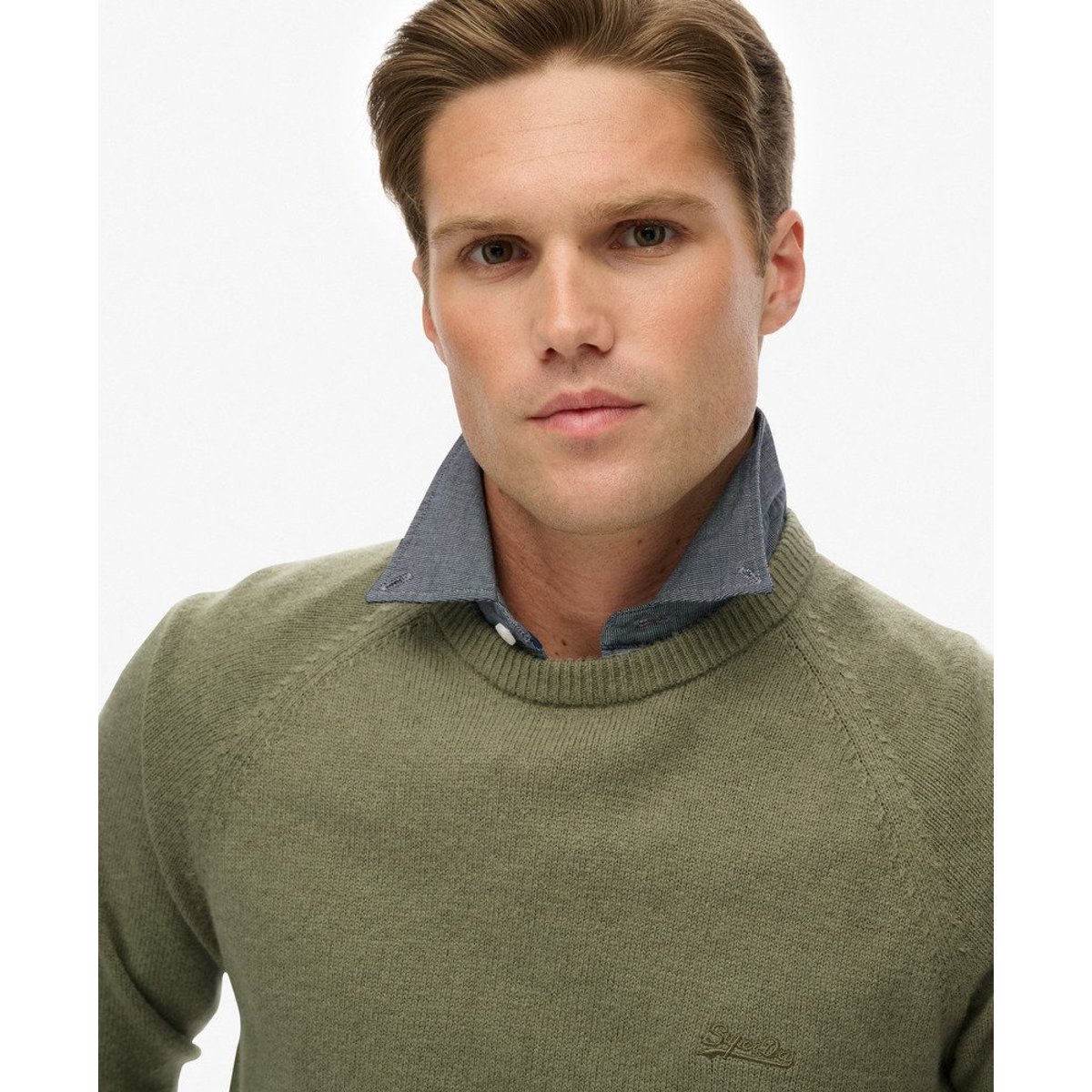 Pull col rond sauge pâle, SUPERDRY