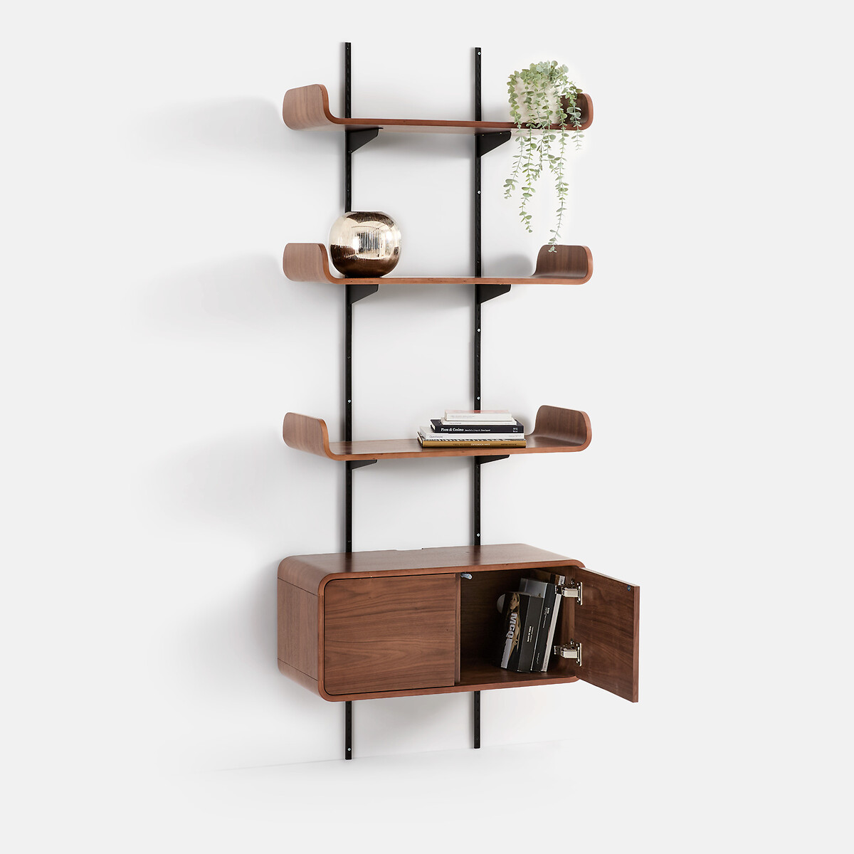 Estantería de pared, chapa de nogal, 3 estantes, 1 cajón, CELMA difuminado/negro, LA REDOUTE INTERIEURS