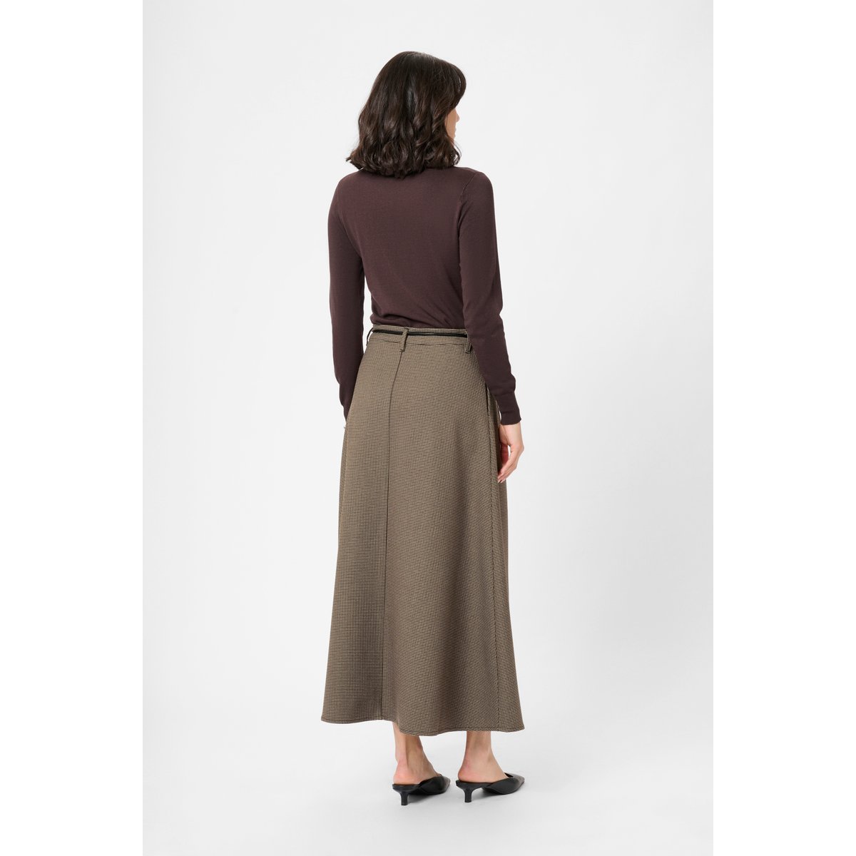 Jupe cintrée beige noir beige/black petit houndstooth, KAFFE
