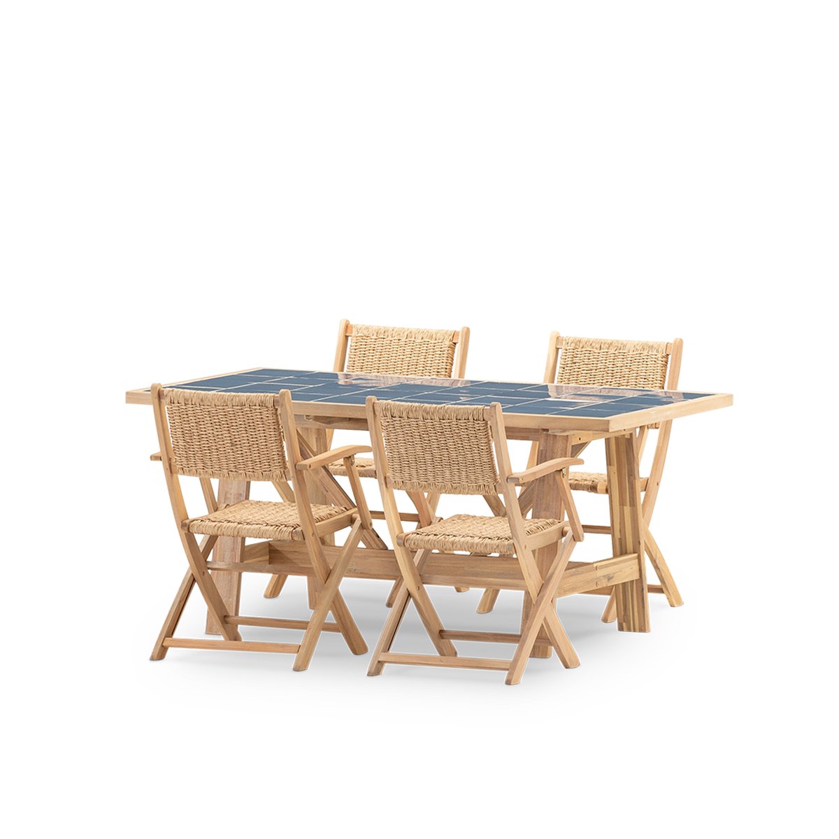 Salon de jardin, 4 chaises, BISBAL & SERENA bleu, DEFORA HOME