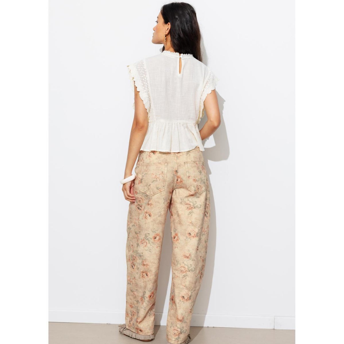 Pantalon barrel à fleurs imprimé multicolore, PROMOD
