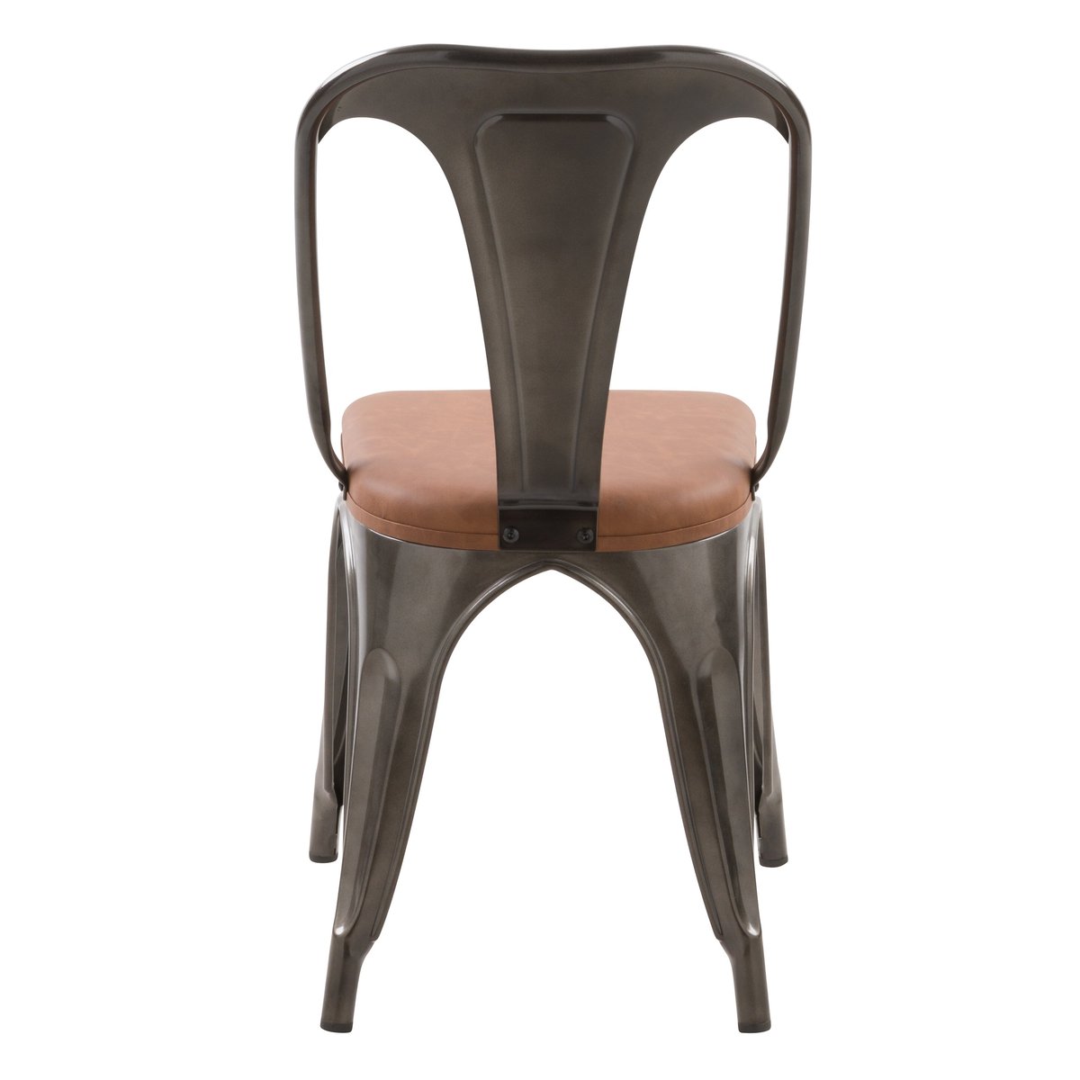 Lot de 2 chaises en métal et cuir synthétique - CHARLY gris anthracite et marron, MAISON PAVANE