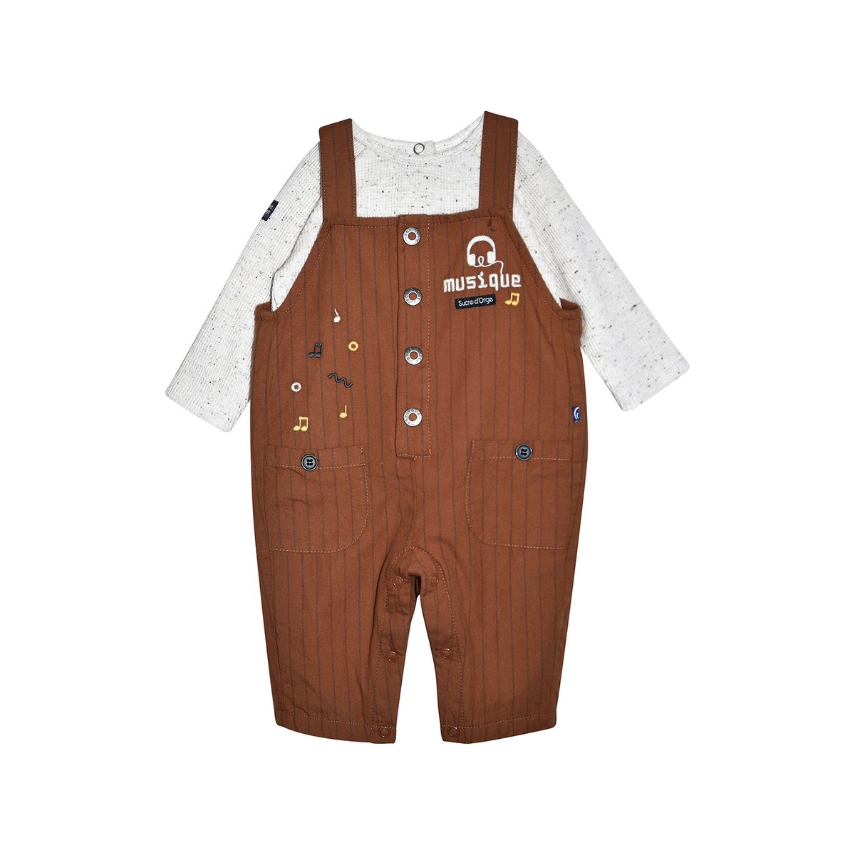 Ensemble tshirt salopette en tisse teint philbert marron, SUCRE D'ORGE