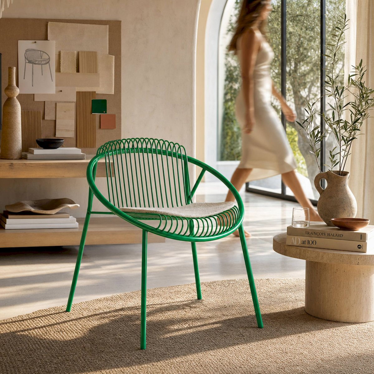 Chaise en fer collection S.BRIENZ vert et beige, RECOLLECTION