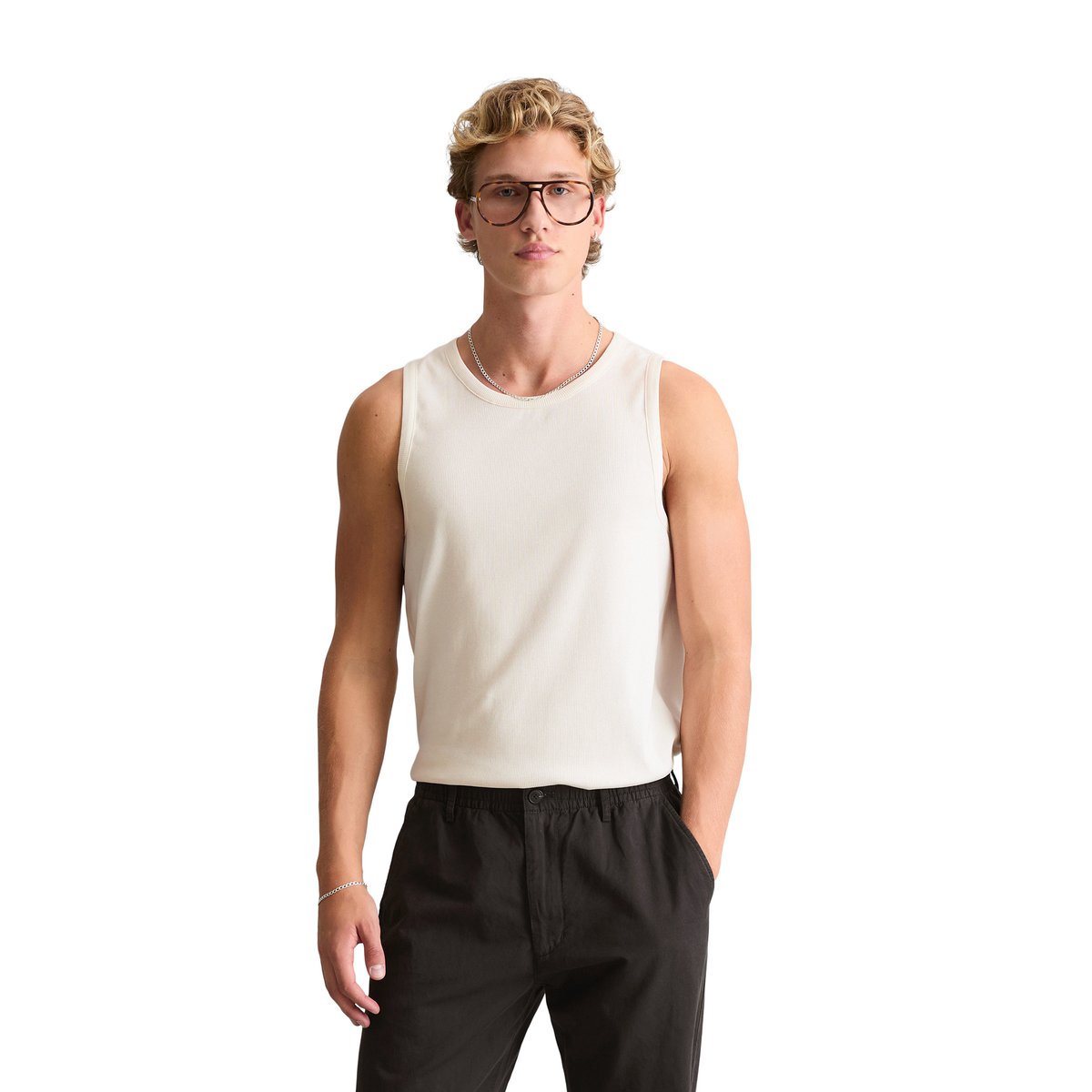 Débardeur côtelé DfC slim en coton bio mélangé blanc, MARC O’POLO DENIM
