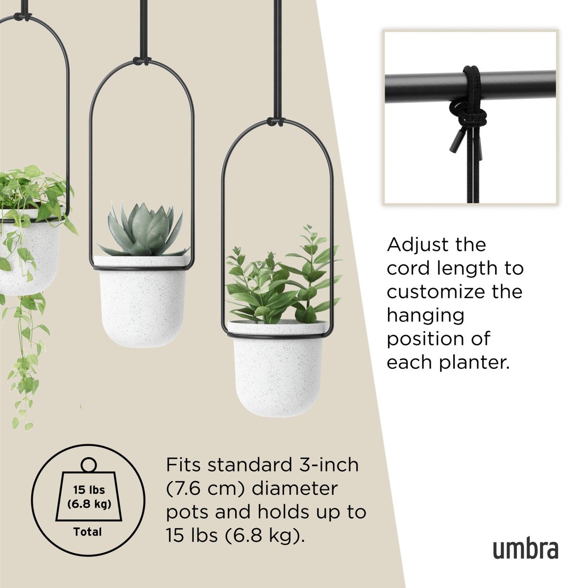 Triflora Hanging Planters, Set of 3 blanc, UMBRA