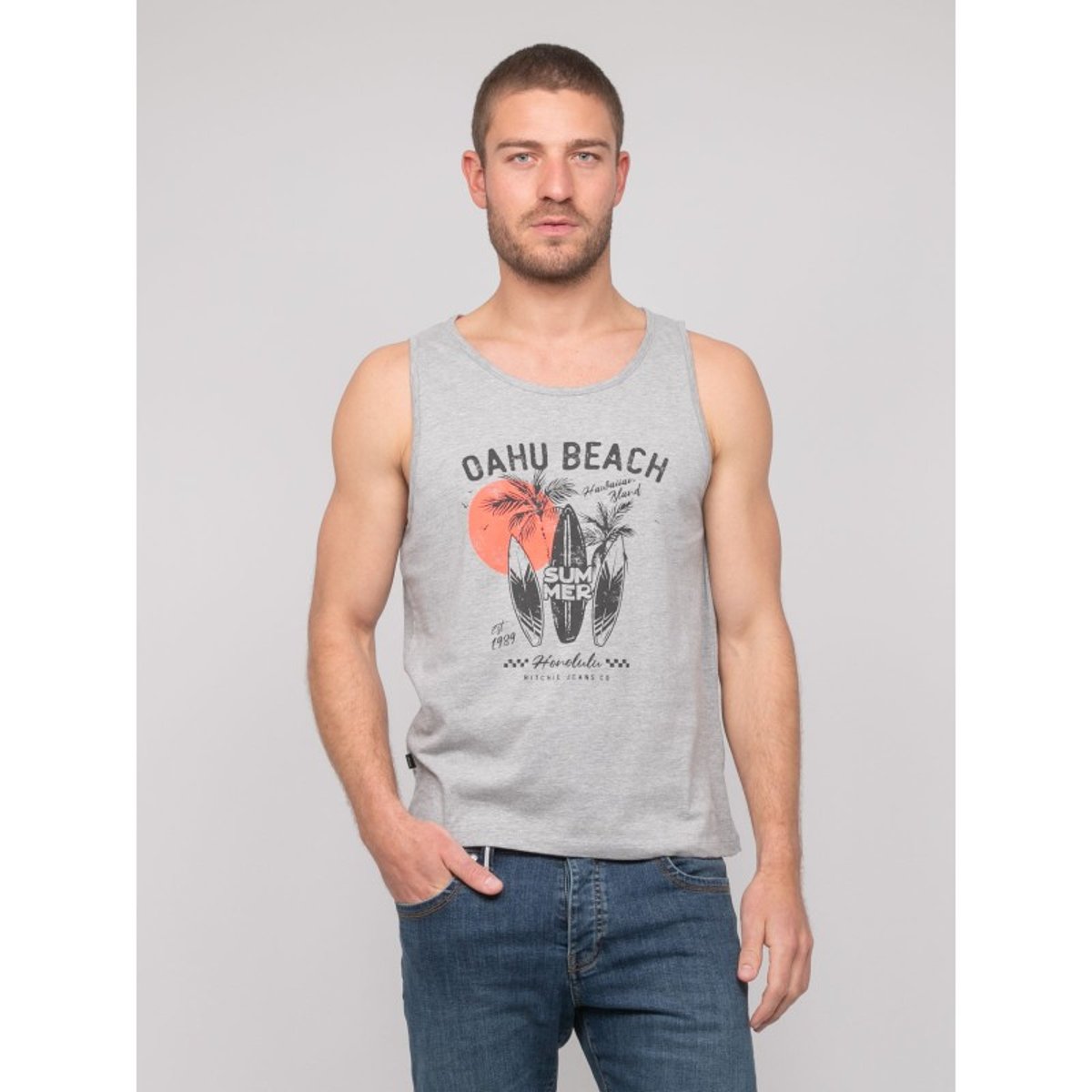 T-shirt Sans Manches Coton Nination gris chiné, RITCHIE