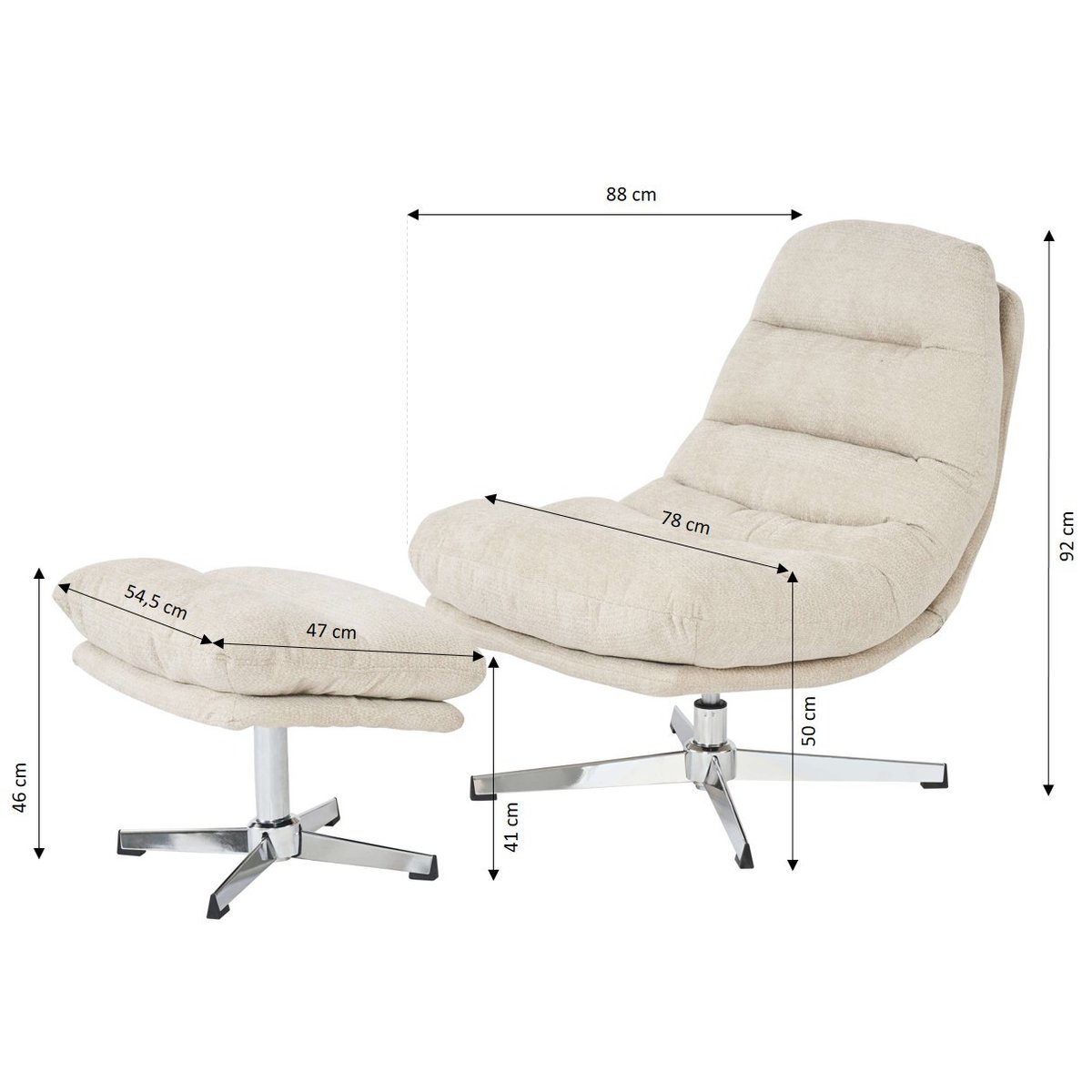 Fauteuil rotatif + repose-pieds tissu THEMIS blanc, BAÏTA