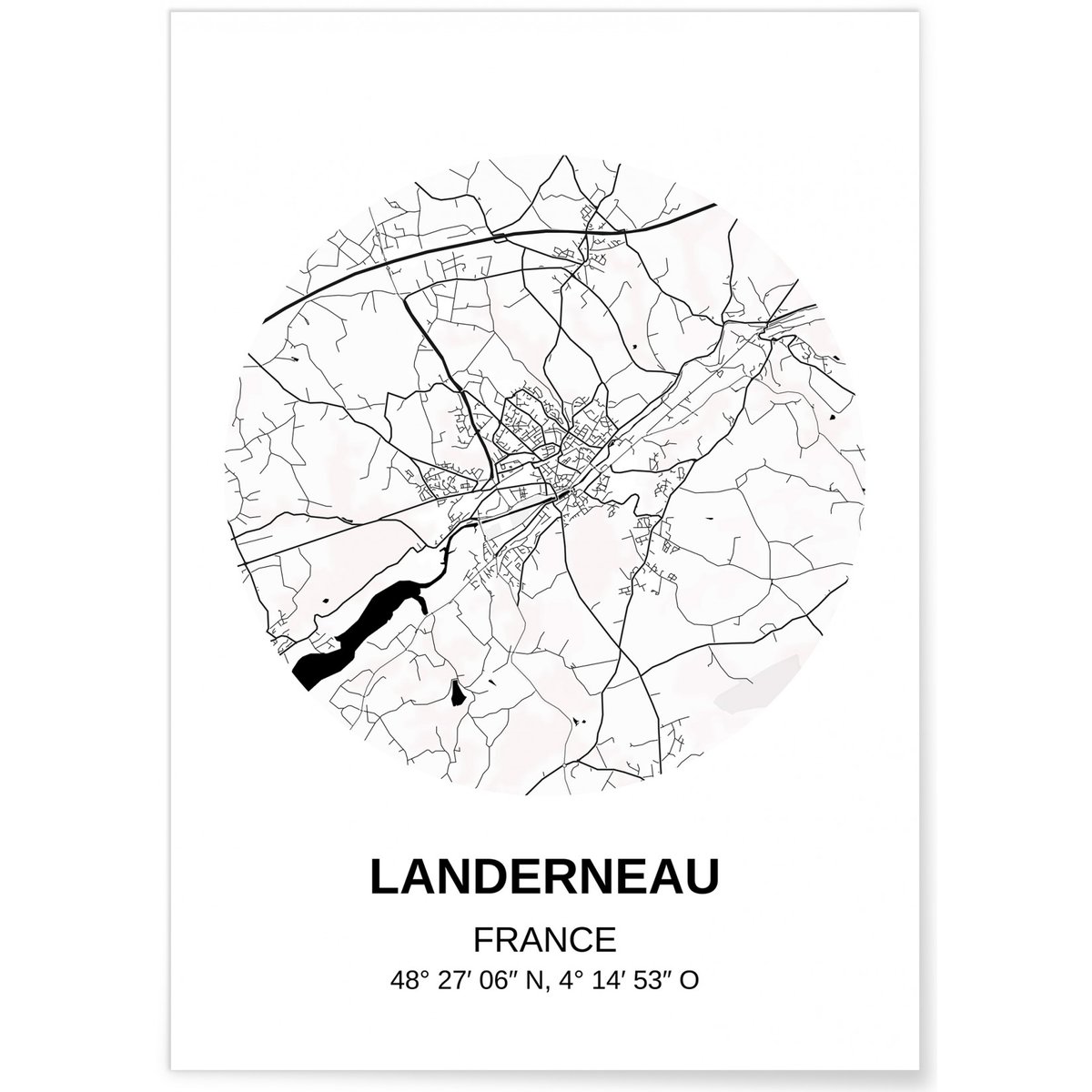 Affiche Carte Landerneau blanc, L'AFFICHERIE