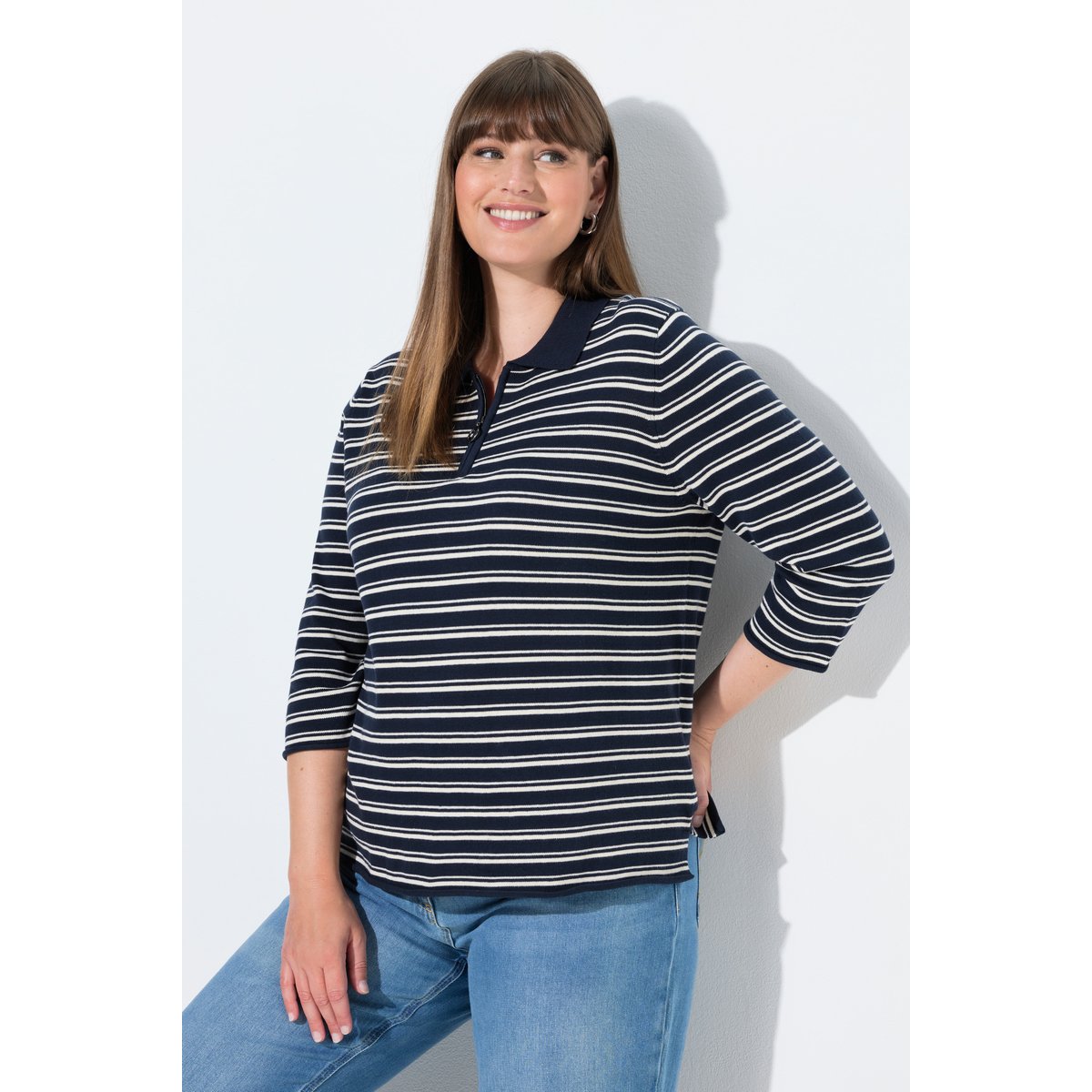 Pull en coton bio à rayures marine, ULLA POPKEN