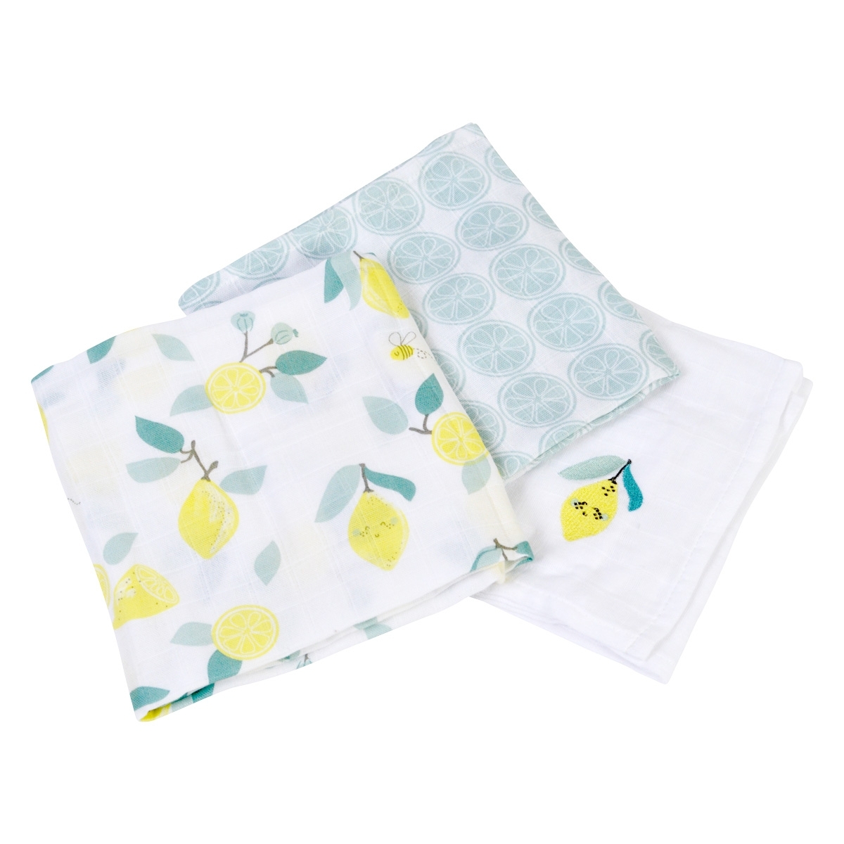 Lot de 3 langes coton bio LIMONADE blanc, LITTLE CREVETTE