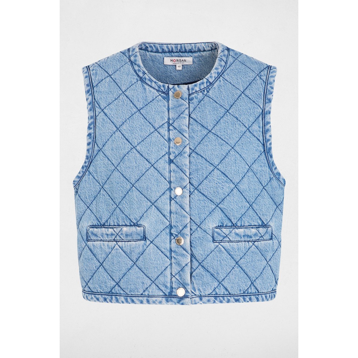 Veste matelassée sans manches denim stone, MORGAN
