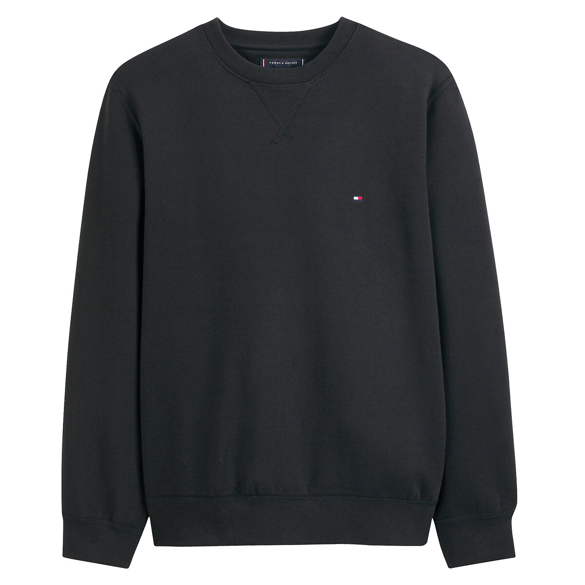 Sweater met ronde hals in fleece zwart, TOMMY HILFIGER