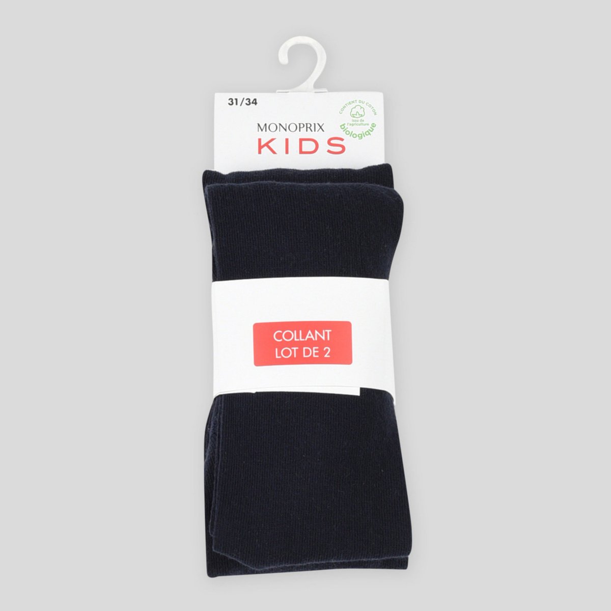 Lot de 2 paires de collants contenant du coton BIO GOTS marine, MONOPRIX