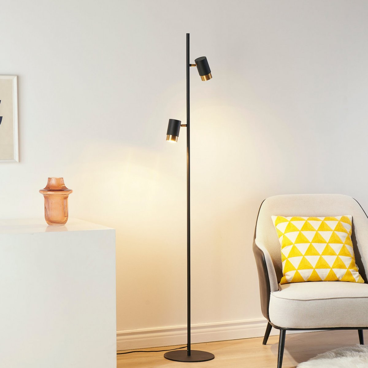 Grand lampadaire multi spot - ELYA noir et doré, KOSILUM