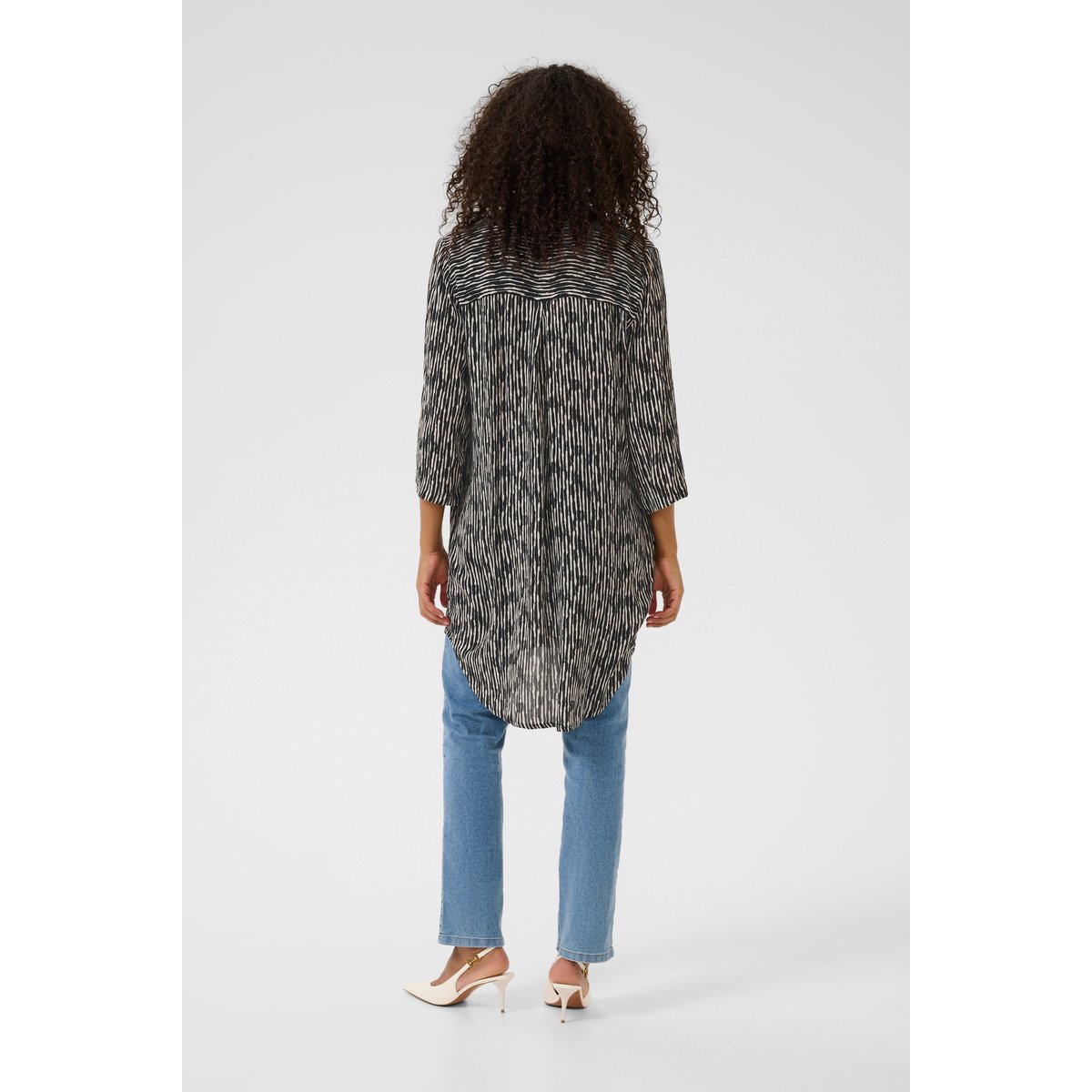 Chemise à manches longues noir blanc black/chalk graphic lines, KAFFE