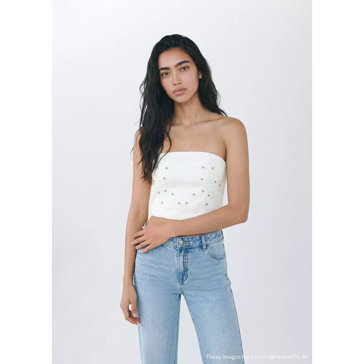 Top bustier avec détail de perles blanc cassé, MANGO TEEN
