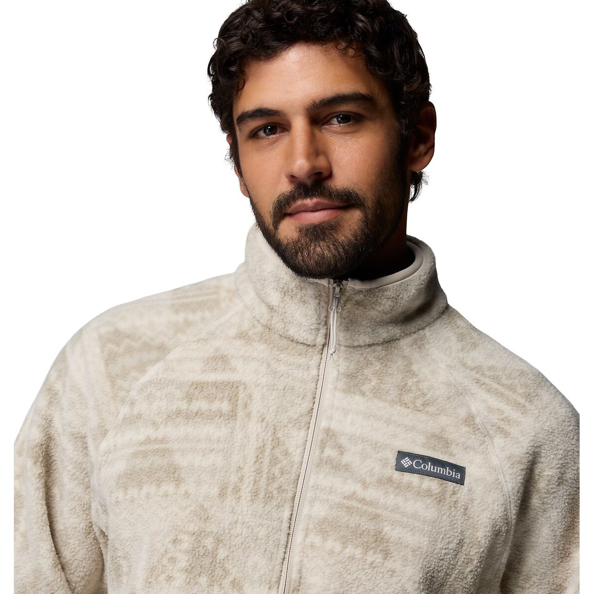 Bedrukte fleece met opstaande kraag, Timber Crest beige   , COLUMBIA