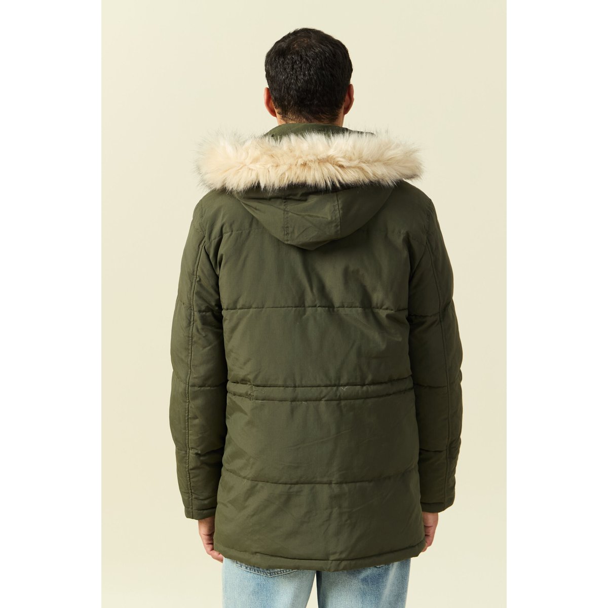 Parka longue droite à capuche vert kaki, BONOBO